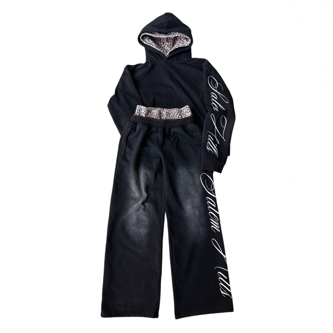 Punk Print Hoodie and Sweatpants Set
