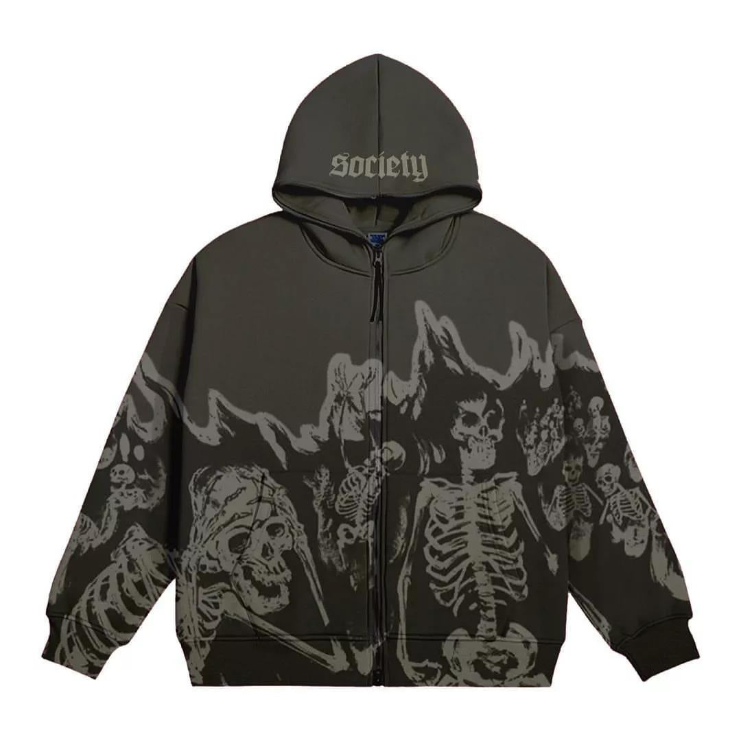 Skull Pattern Retro Street Style Hoodie for Women